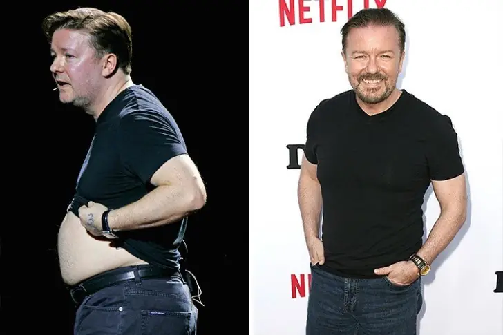 Ricky Gervais – 40lbs – Healthy Eating Regimen & Gym Workouts